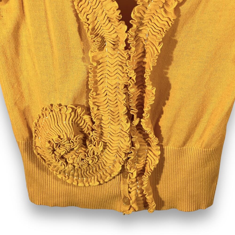Sparrow Button Front Cardigan Sweater Ruffle Yellow Cotton Knit XS - Picture 7 of 11